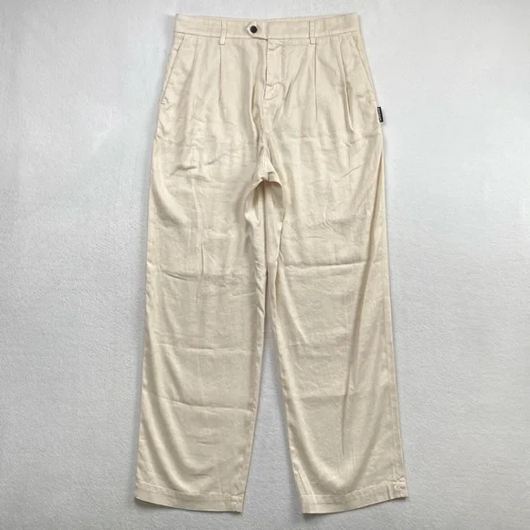 Palm Angels Pleated Linen Blend Back Logo Embroidered Chino/Trouser Pant